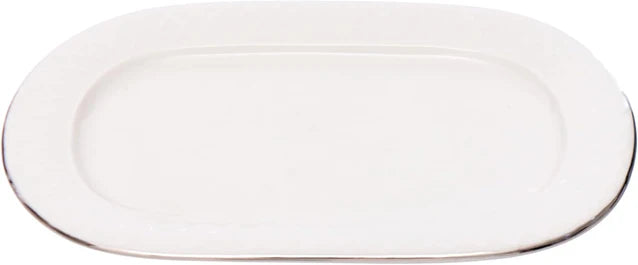Tunisie Artemis Ivory Oval Serving Plate - Platinum Rim, 33cm