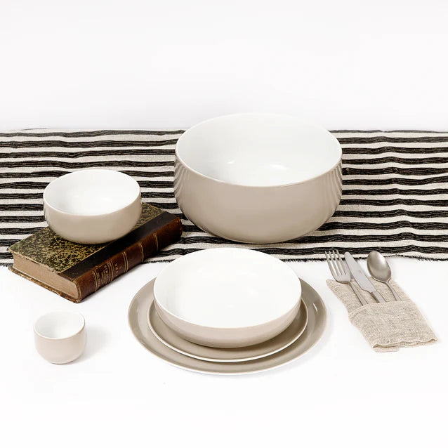 Tunisie Yaka Dinner Set - Greige, 28 Pieces