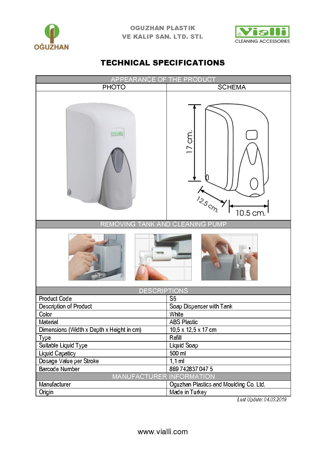 Liquid Soap Dispenser 500 ml (White)