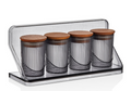 Anisia 4-piece acrylic ribbed spice set with wooden lid and stand (4*100 ml) W69STR