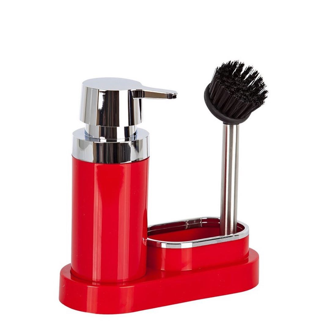 Primanova Polen Kitchen Type Liquid Soap Holder With washing Brush - Red