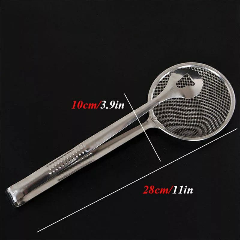 Stainless steel oil separator and fried food filter spoon with clip