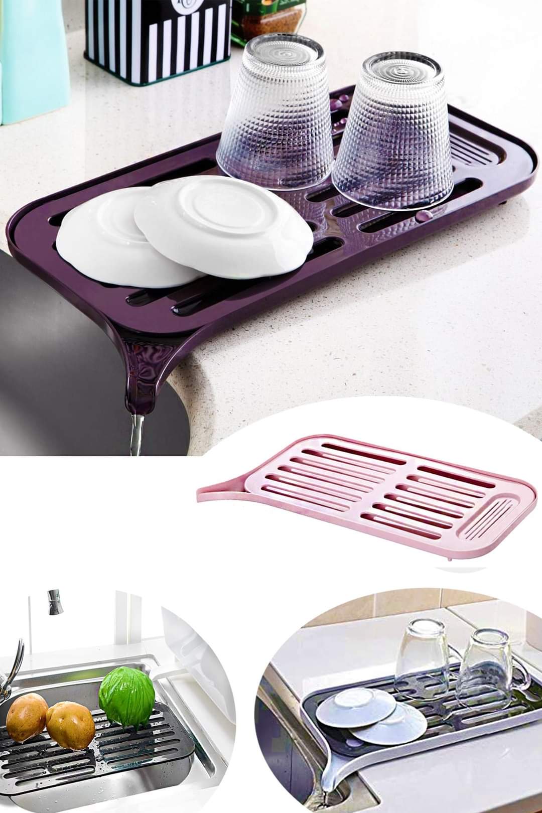 Washbasin Edge Dish Drying Rack With Water Drain