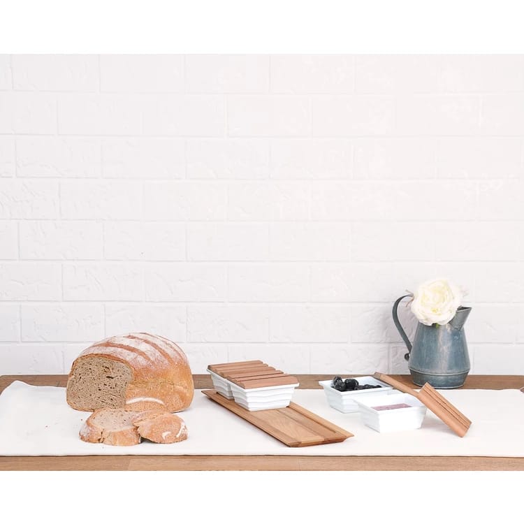 4 pieces Porcelain Serving Bowl With Bamboo Tray