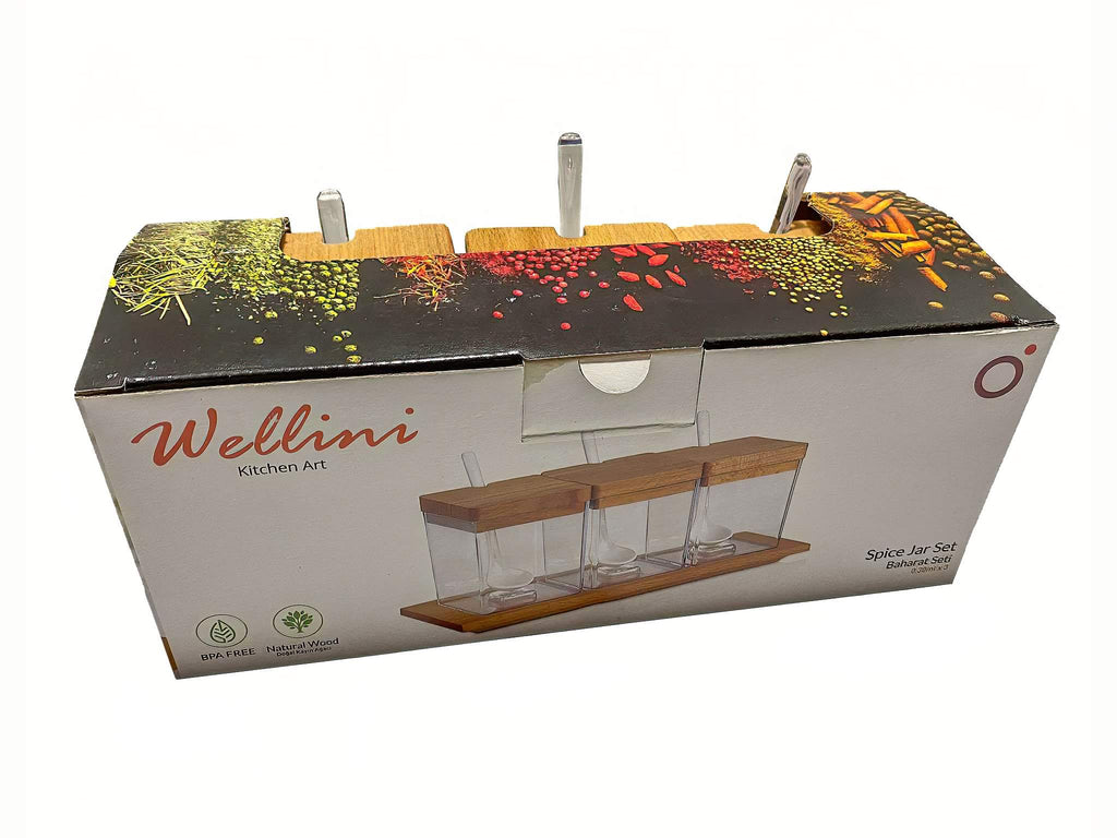 Acrylic Spices set of 4 pieces with wooden cover and Acrylic spoons