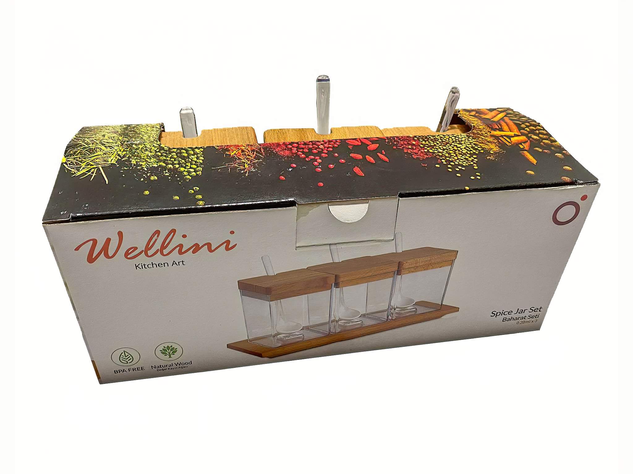 Acrylic Spices set of 4 pieces with wooden cover and Acrylic spoons