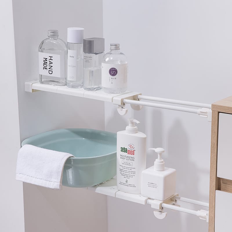Double punching retractable adjustable storage shelf
