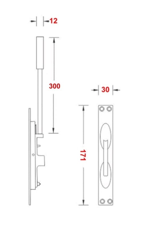 Brass flush bolt with rod steel doors