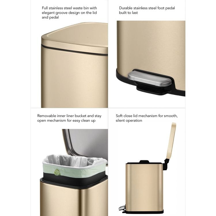 Stainless square pedal basket, Champagne , 6 litres