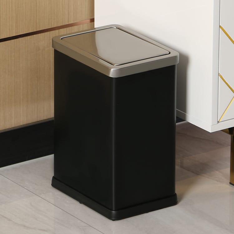 Stainless steel trash can with a lid, 10-liter capacity (black)