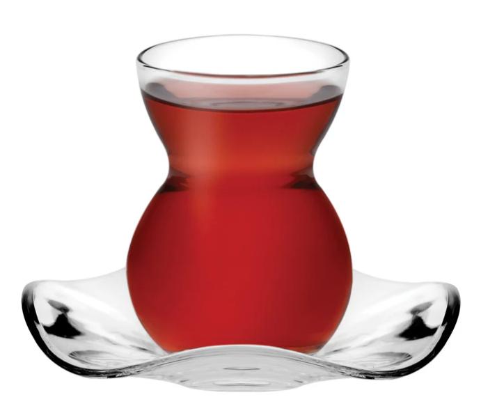 Pasabahce Dantel Tea Glass & Saucer Set - 6 Pieces, 145ml