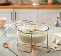Borcam Round Casserole with Cover & Gold Candle Warmer Stand - 27x23.9cm