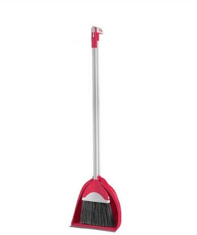 Broom and dustpan with a long handle.