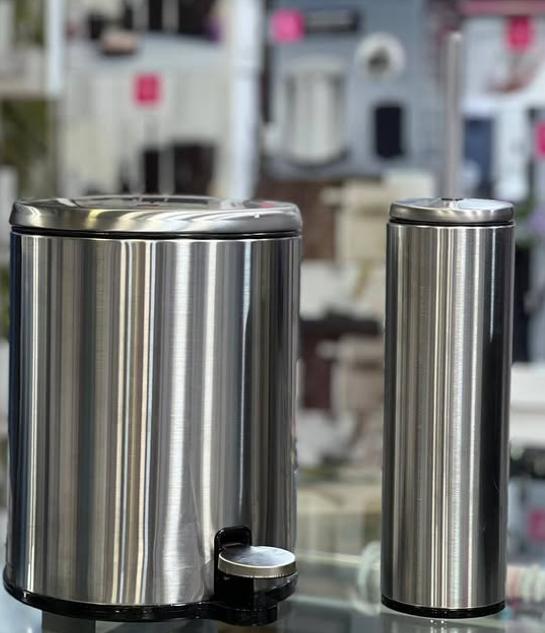 silver stainless steel basket and brush set