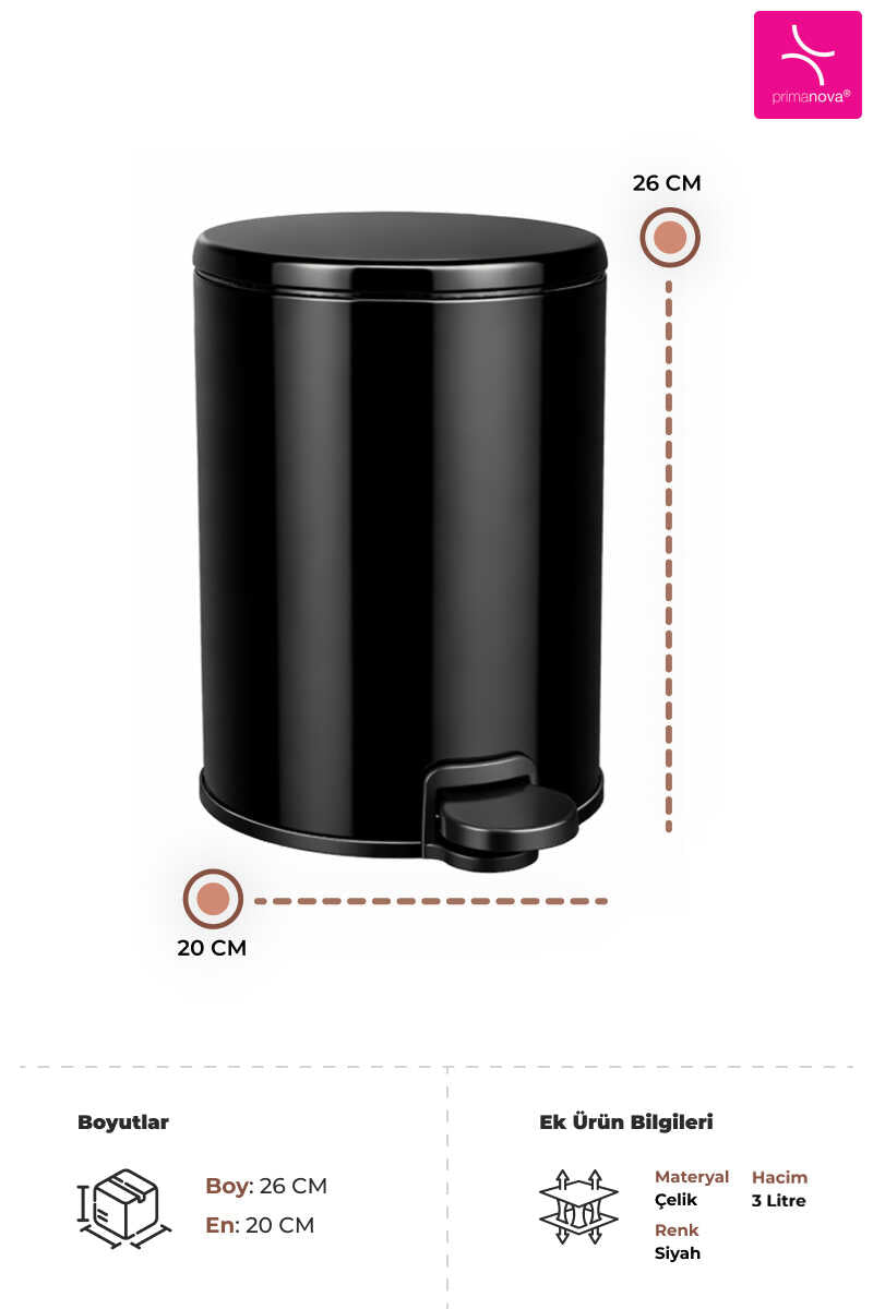 Cigo 3 LT Bathroom Kitchen Office Stainless Steel Trash Can - Black