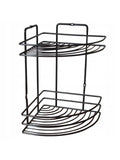 BLACK CORNER BATHROOM SHELF 2 LEVELS OF WIRE