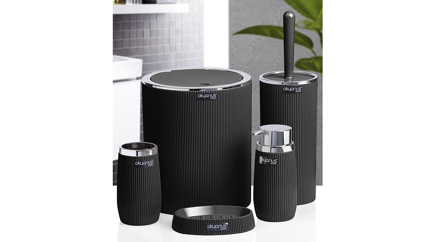 Bella Bathroom Set (5 Pcs) Chrome - Black