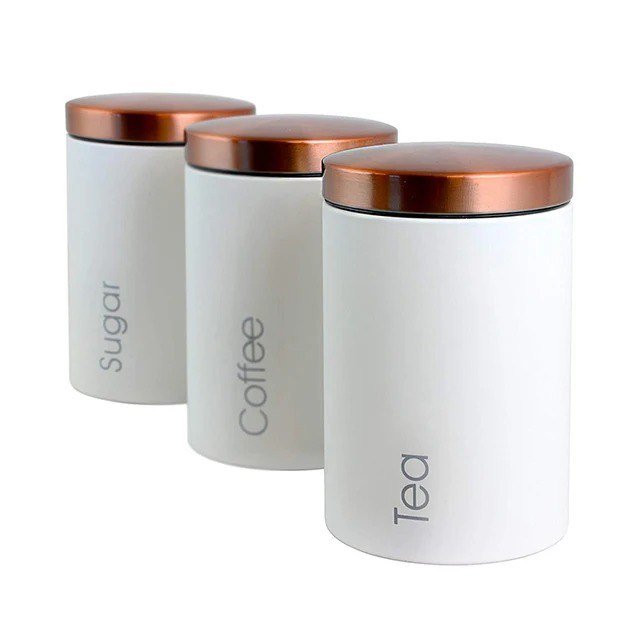 3-piece metal jar set white