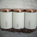 3-piece metal jar set white