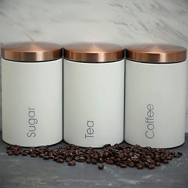 3-piece metal jar set white