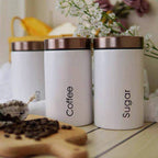 3-piece metal jar set white