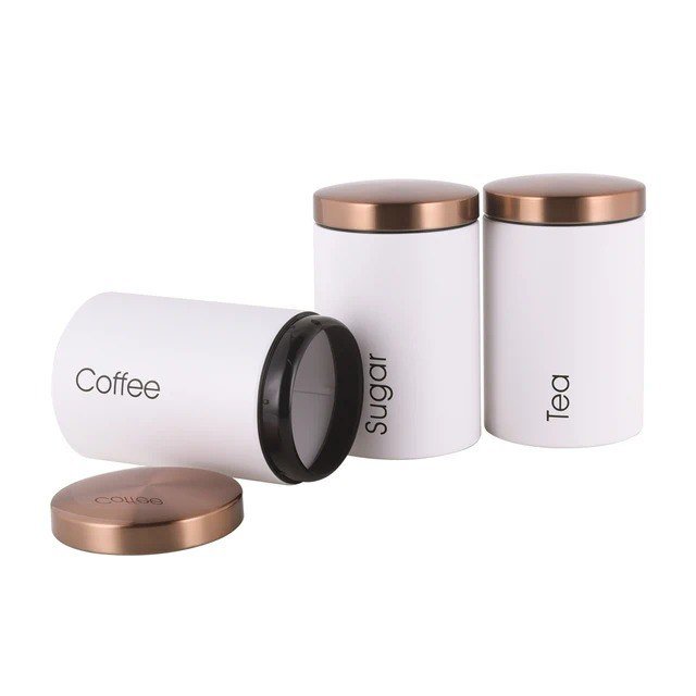3-piece metal jar set white