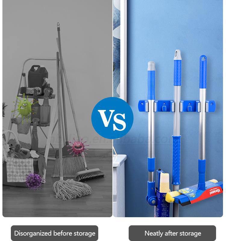 Cleaner mop and broom holder, 26 cm, blue plastic - K19001