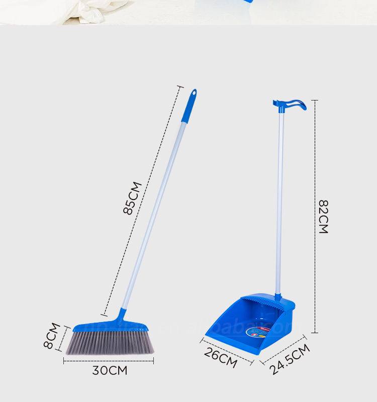 Cleaner brush and dustpan with long handle, 83 cm, blue plastic - GSC005