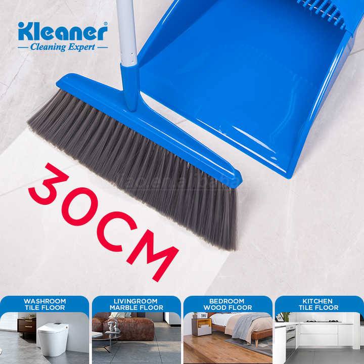 Cleaner brush and dustpan with long handle, 83 cm, blue plastic - GSC005