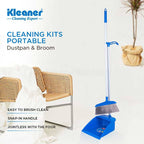 Cleaner brush and dustpan with long handle, 83 cm, blue plastic - GSC005