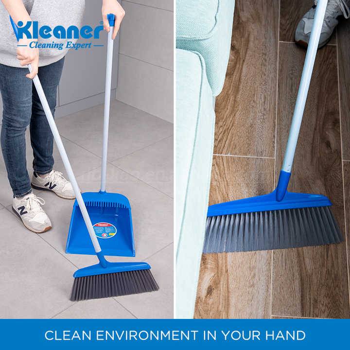 Cleaner brush and dustpan with long handle, 83 cm, blue plastic - GSC005