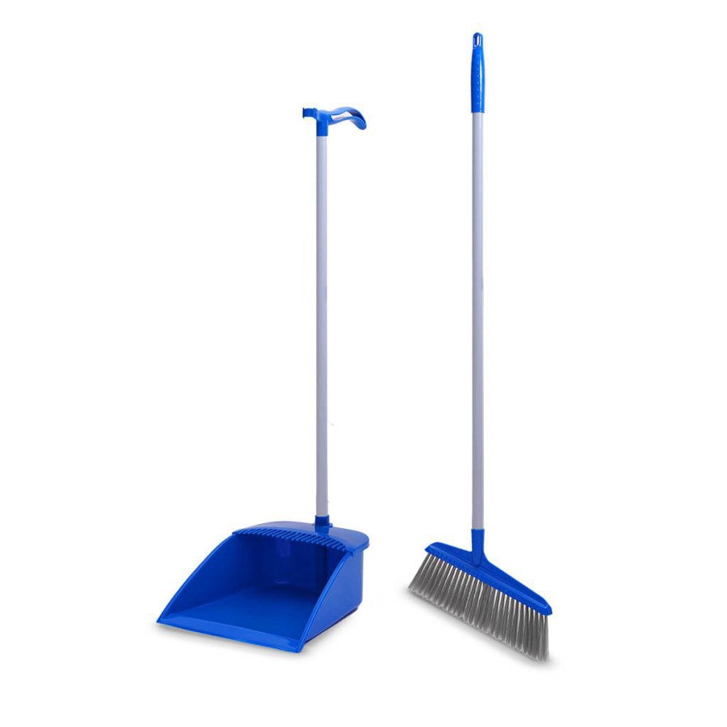 Cleaner brush and dustpan with long handle, 83 cm, blue plastic - GSC005
