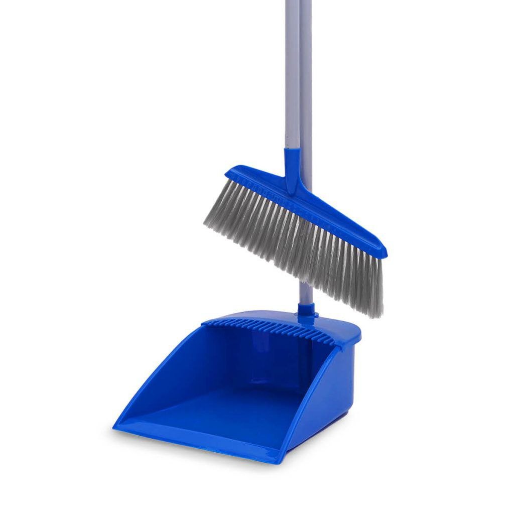 Cleaner brush and dustpan with long handle, 83 cm, blue plastic - GSC005