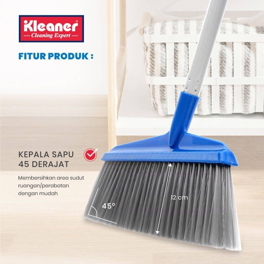 Cleaner brush and dustpan with long handle, 83 cm, blue plastic - GSC005