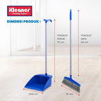 Cleaner brush and dustpan with long handle, 83 cm, blue plastic - GSC005