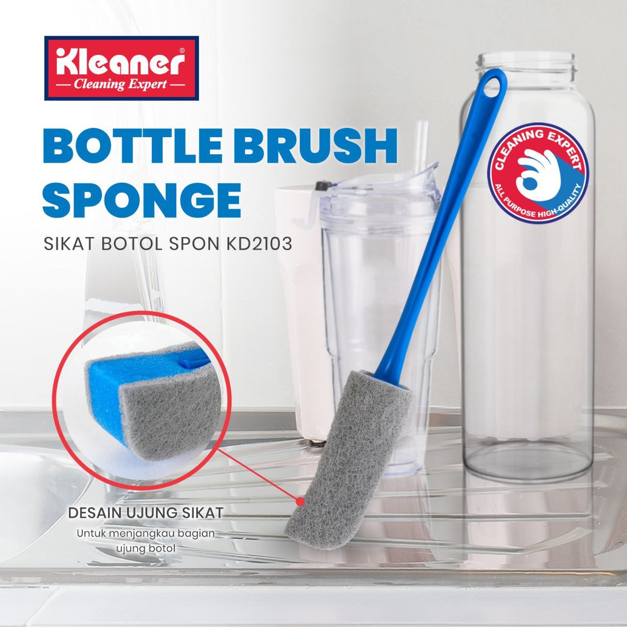 Cleaner dish brush with blue plastic handle - KD201