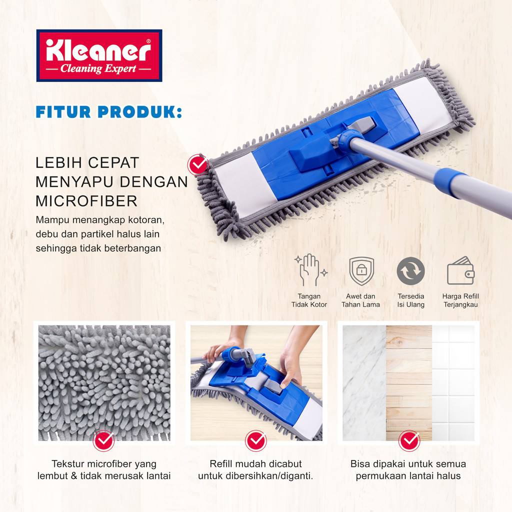 Floor space cleaner 40 cm blue microfiber - GSA001
