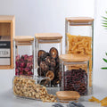 Spices and legumes jar set  Glass box with bamboo lid