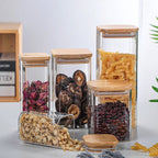 Spices and legumes jar set  Glass box with bamboo lid