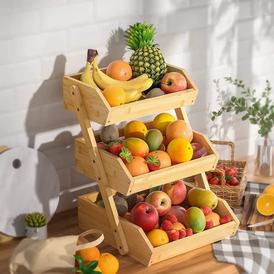 3-level bamboo wood stand